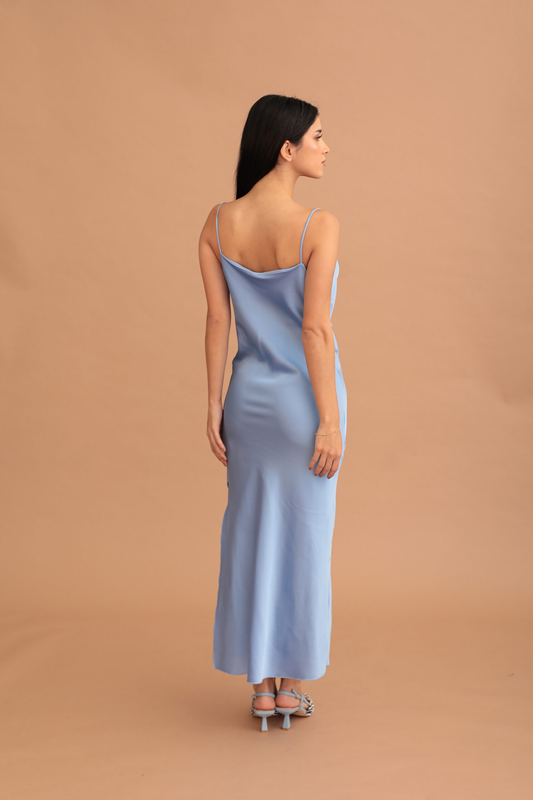 Calamity satin maxi draped dress - sky blue-null