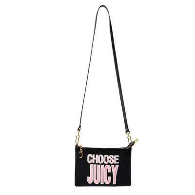 Juicy Couture ella velour flat pouch, Black, medium