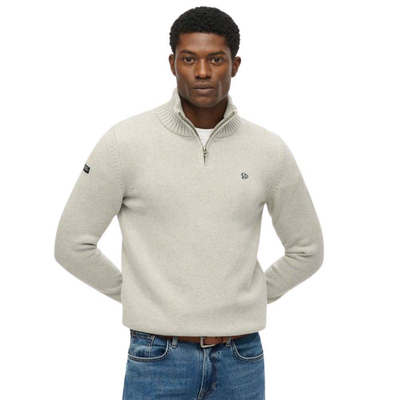 Cotton half zip knit, Grey, medium