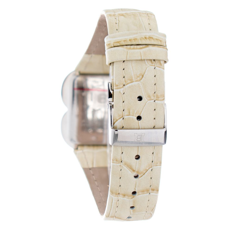 Beige leather dress watch-null