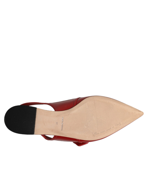 Red leather slingback flats sandals shoes-null