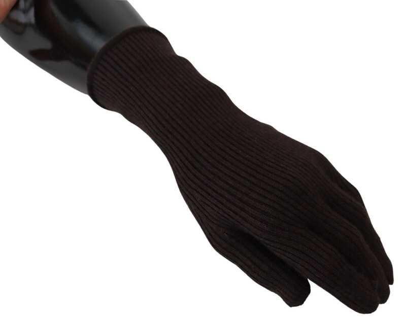 Brown cashmere silk hands mitten mens gloves-null