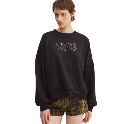 Womens display loose crew top, Black, medium