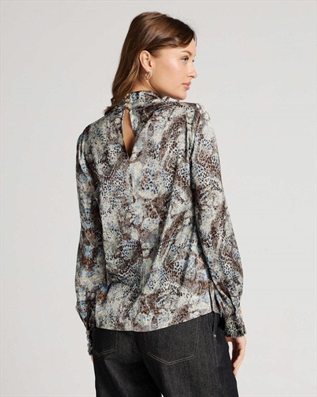 Blouse printed ruched mock neck-null