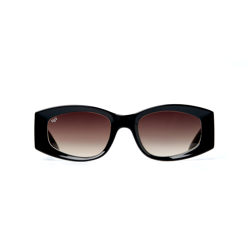 OJO sunglasses trend oval with black frame and temples with brown gradient lenses rx-null