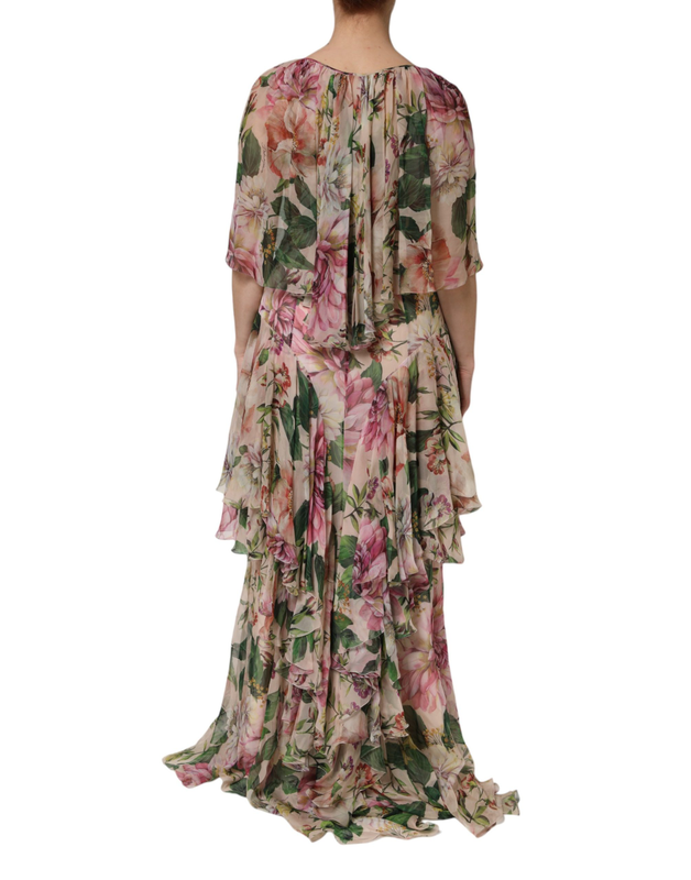 Multicolor floral silk layered maxi dress-null