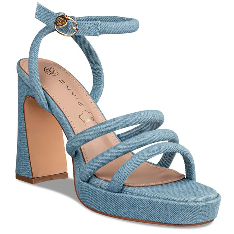 Block heel sandals by envie shoes - blue jean-null