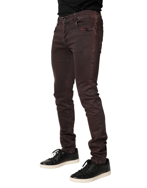 Brown cotton mid waist skinny men denim jeans-null