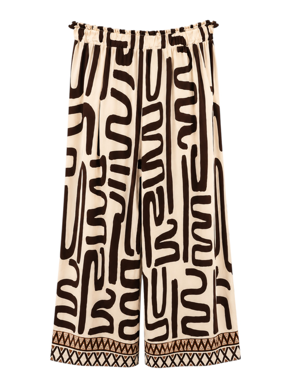 Abstract print wide leg palazzo trousers - brown-null