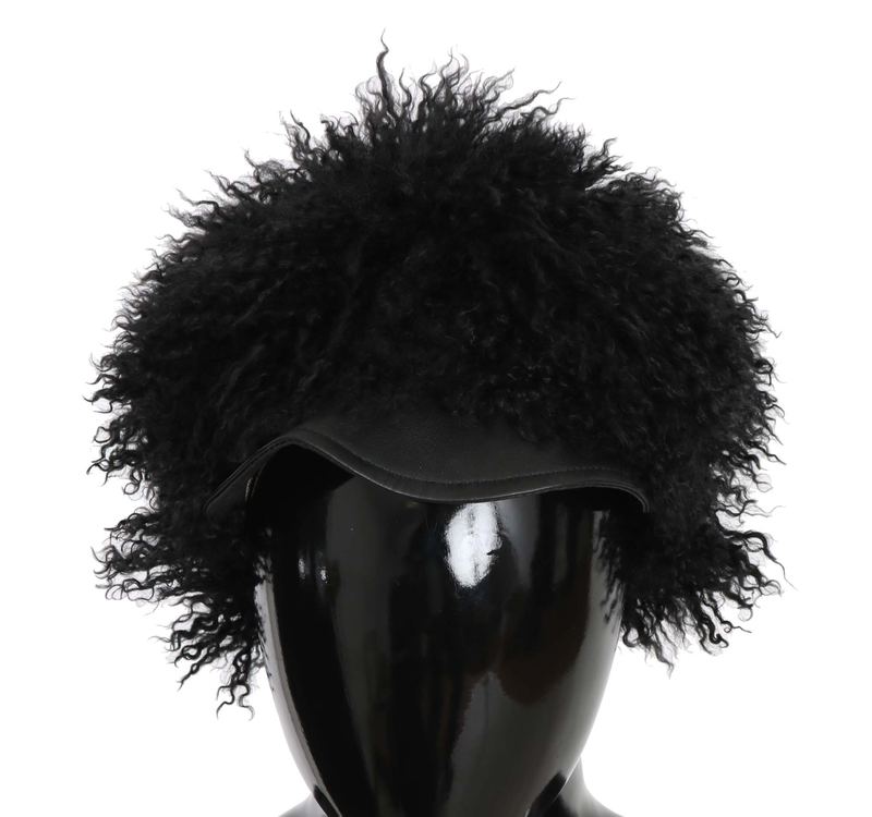 Black tibet lamb fur leather gatsby hat-null