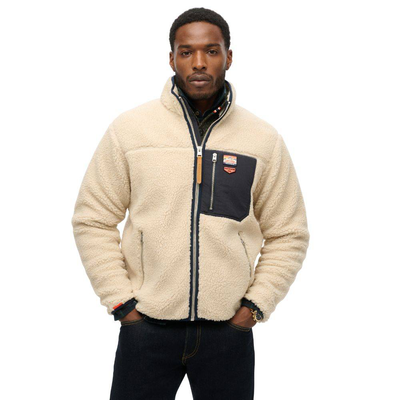 Vintage retro full zip fleece, Oat, medium