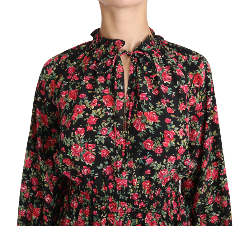 Black rose print floral shirt top blouse-null