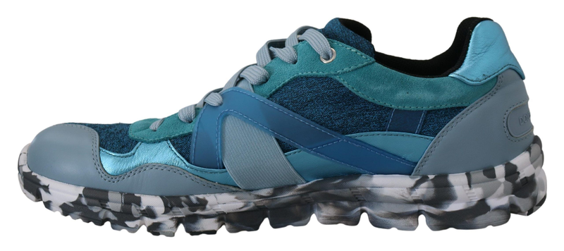 Blue gray leather sport low top sneakers-null