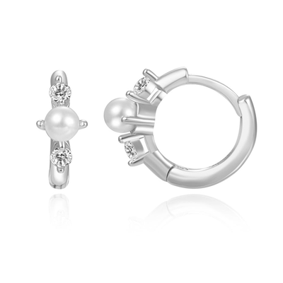 Pearl zircon hoops, Silver 925, medium