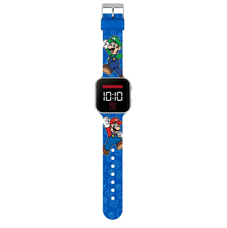 Super mario bros blue printed strap led digital watch, , medium-null