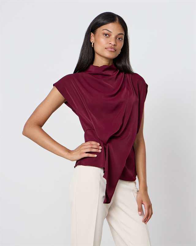 Blouse mock drapep neck image number null