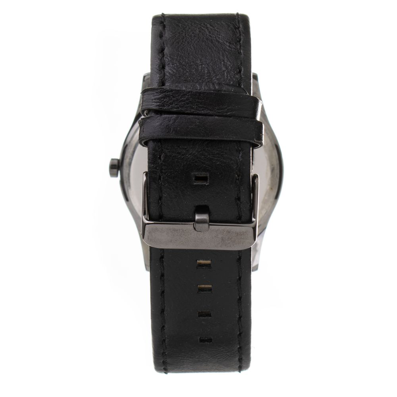 Black leather dress watch-null