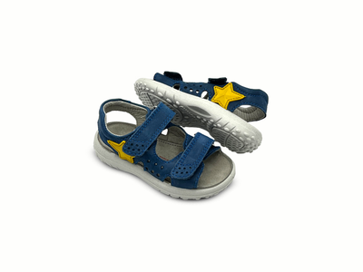 Open-toe sandals with double velcro &amp; yellow star natfa18, Navy, medium