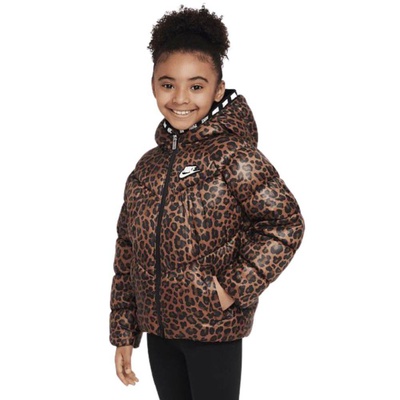 Nike chevron printed girls puffer jacket, Archaeo Brown, medium