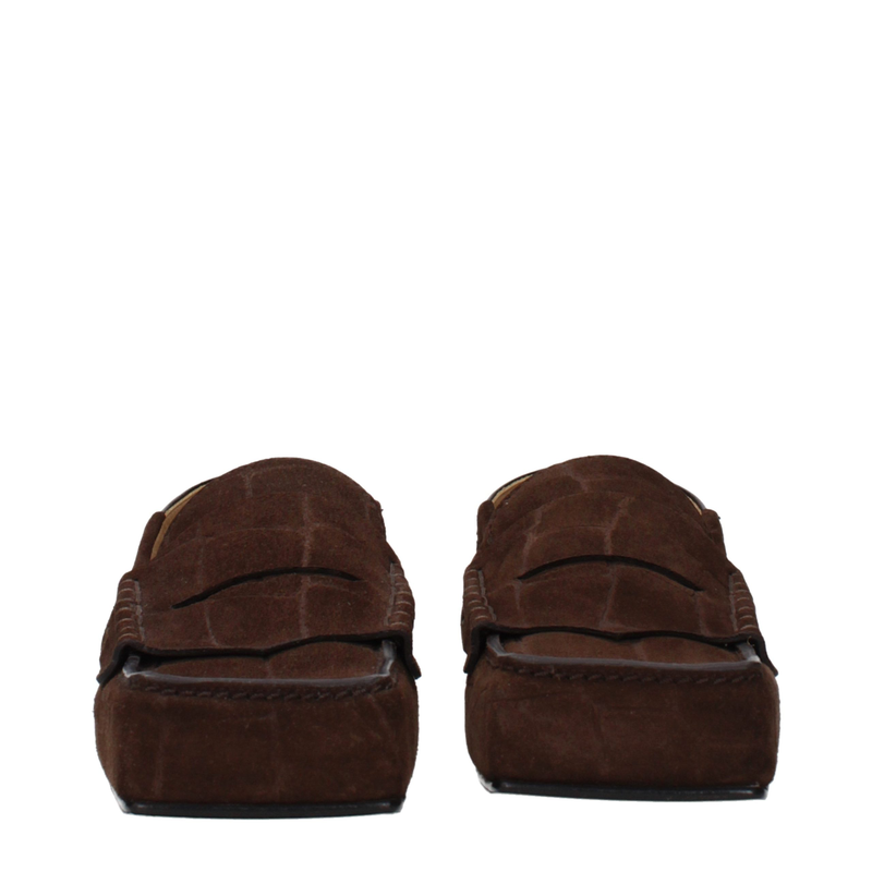 Brown leather slip-on loafers-null