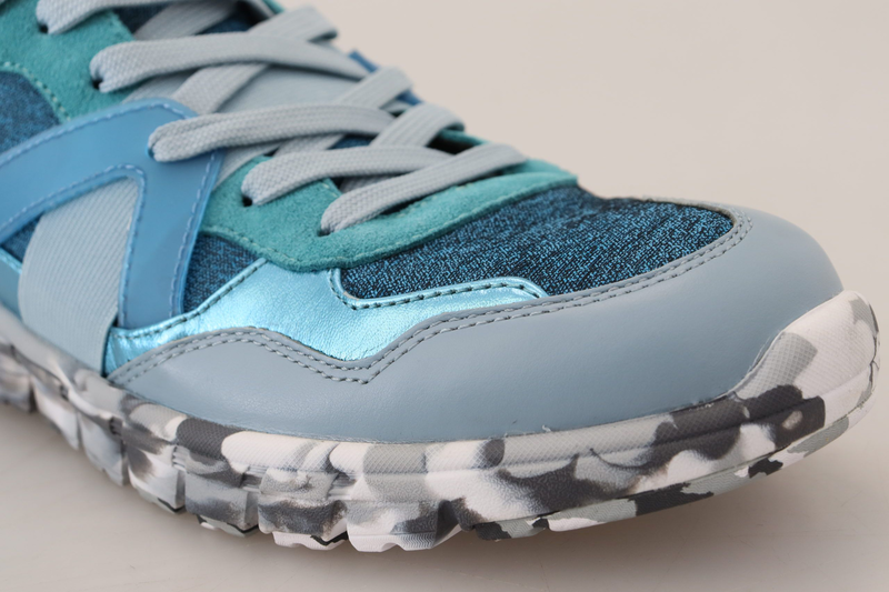 Blue gray leather sport low top sneakers-null