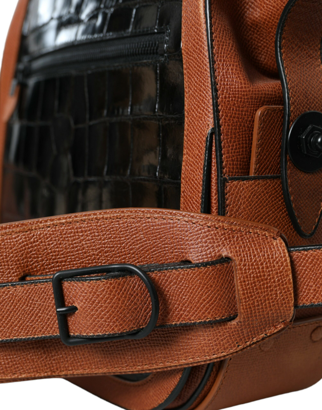Black brown exotic skin leather vertical crossbody purse bag-null