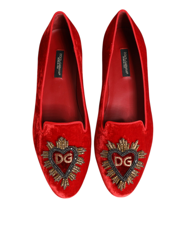Red velvet dg heart loafers flat shoes-null