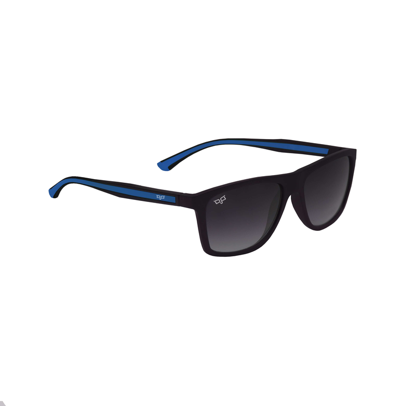 OJO sunglasses man square matte black frame and black blue temples with grey gradient lenses rx-null