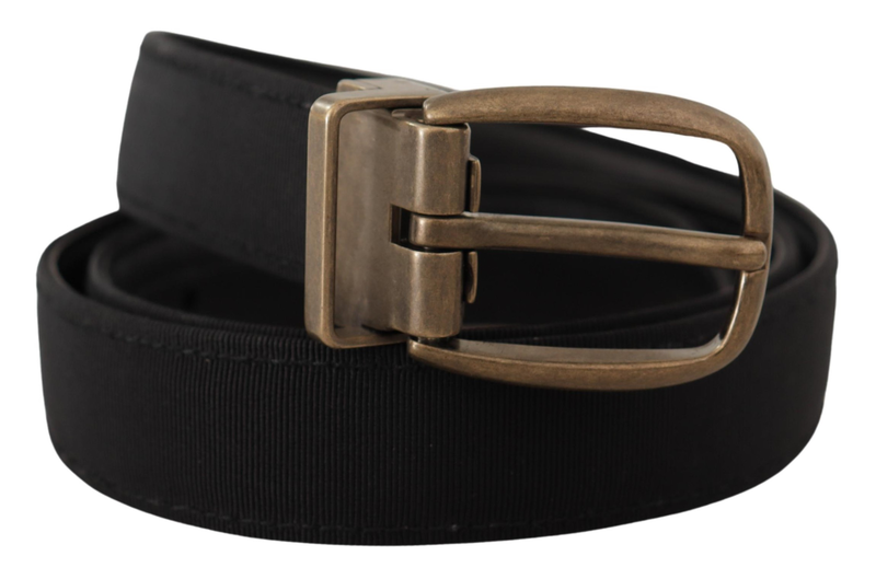 Black grosgrain leather bronze metal belt-null
