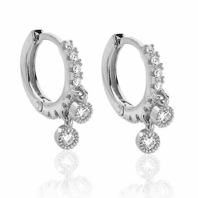 Circle drops hoops, White Zircon - Sterling Silver 925, medium