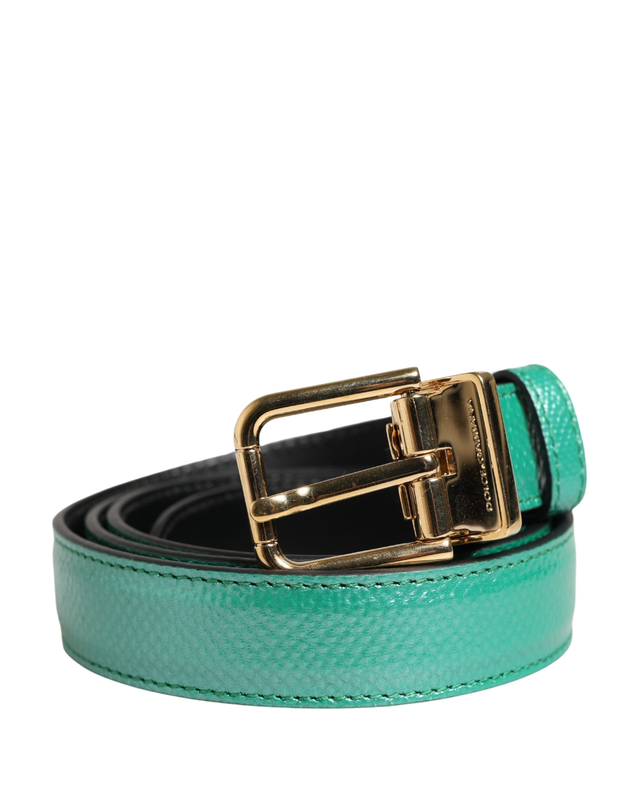 Men green classic leather metal buckle belt-null