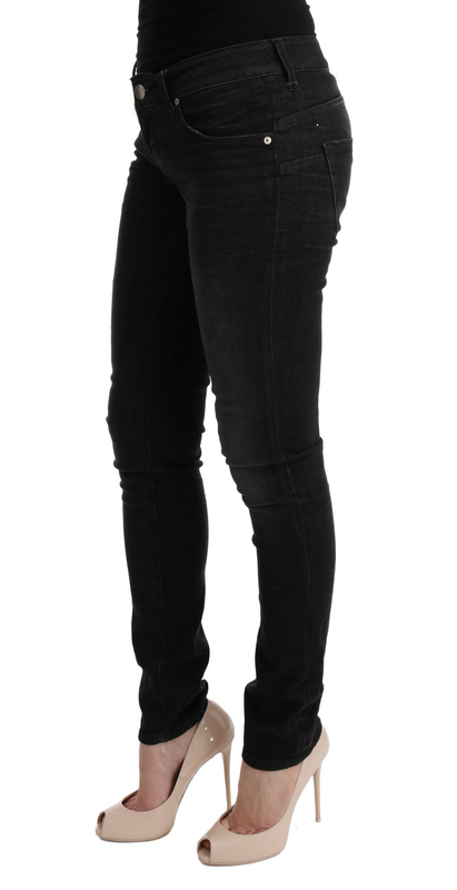 Black denim cotton bottoms slim fit jeans-null