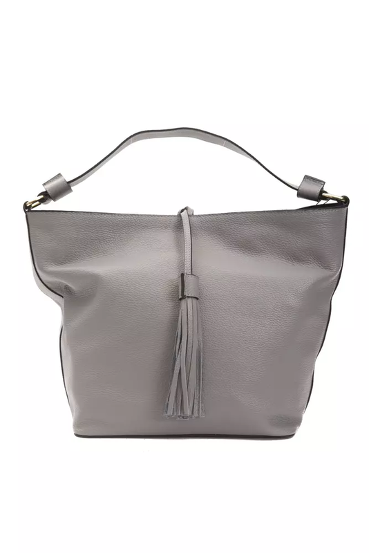 Gray leather women shoulder bag-null