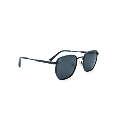OJO sunglasses square black frame and temples with polarised grey black lenses rx