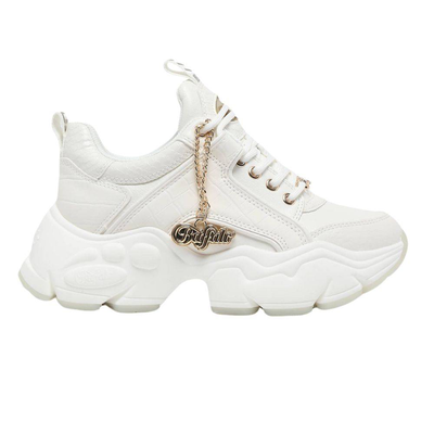Buffalo binary glam vegan shoes, White / Gold, medium