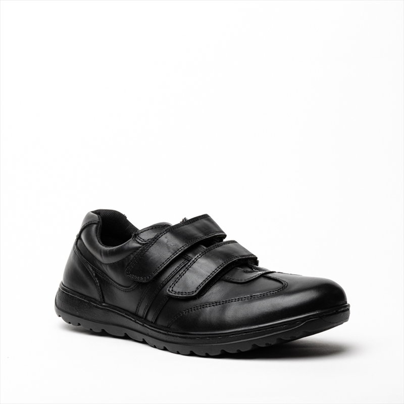 Boston flex black double velcro strap mens shoes-null