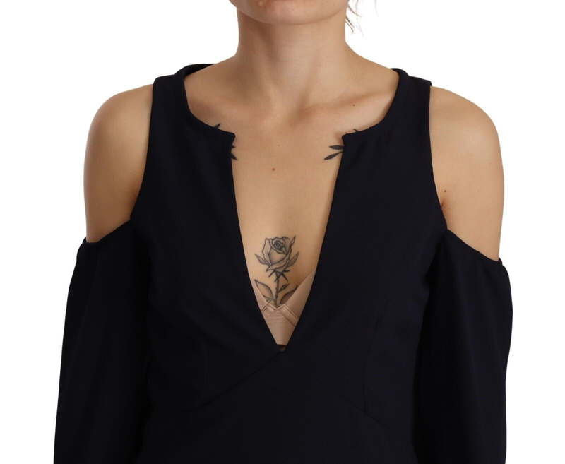 Black long sleeves open shoulder a-line dress-null