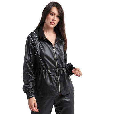 Leather effect zip jacket, Black, medium