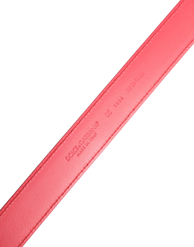 Pink calf leather silver metal buckle belt-null