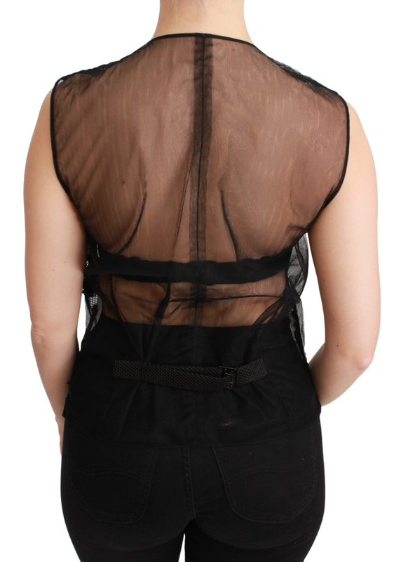 Black floral brocade top gilet waistcoat-null