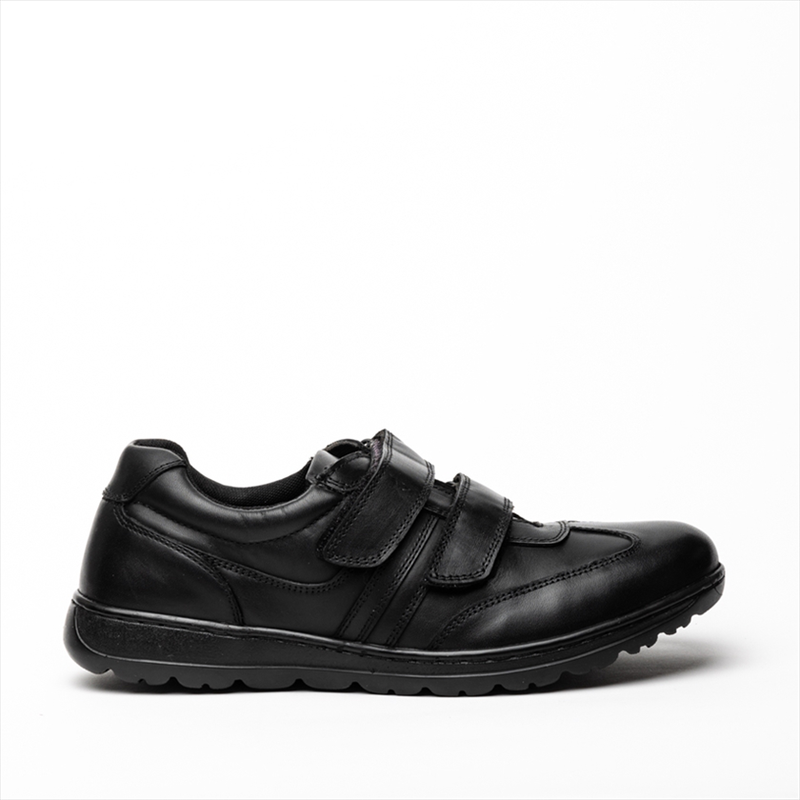 Boston flex black double velcro strap mens shoes-null
