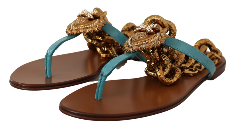 Blue leather devotion flats sandals-null