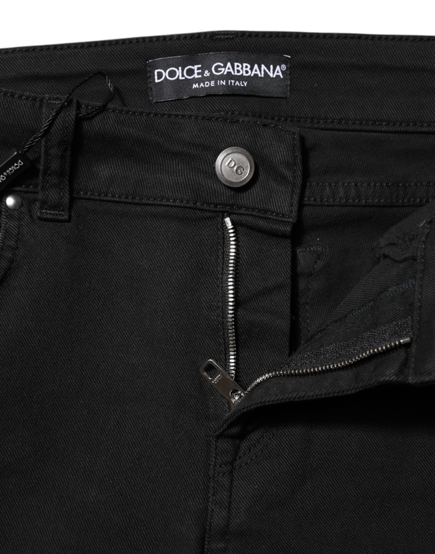 Black cotton skinny mid waist denim jeans-null