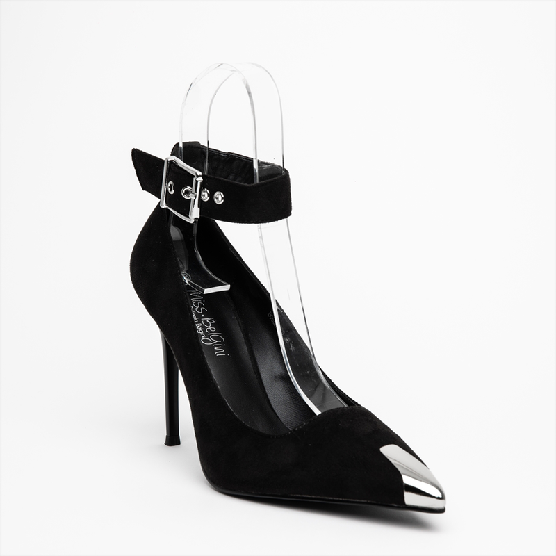 Miss belgini black stiletto high heeled pumps with ankle strap-null
