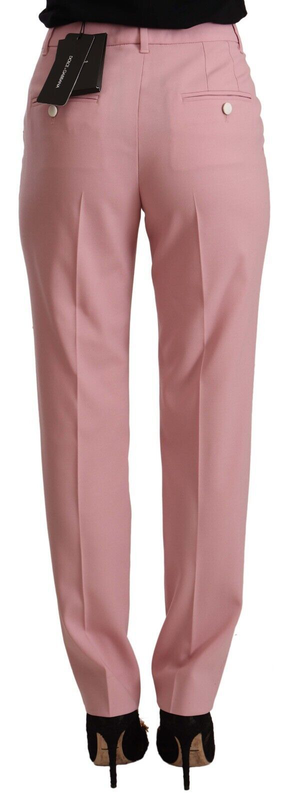 Pink wool stretch high waist trouser pants-null