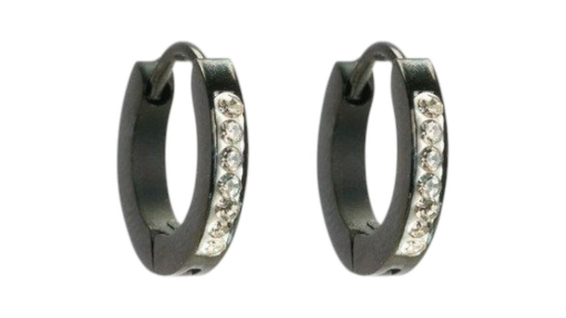 Borghetti pharma black hoops with strass stainless steel earrings (507948)-null