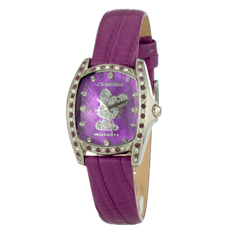 Purple leather dress watch-null