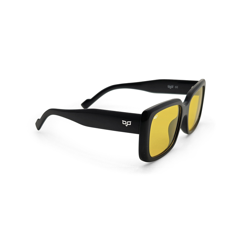 OJO sunglasses square shine black frame and temples with light yellow cat 1 polarised lenses rx image number null