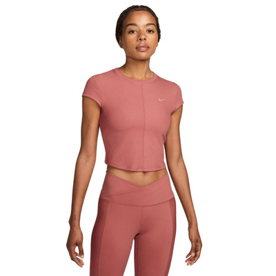 One rib short-sleeve cropped top, Canyon Pink, medium