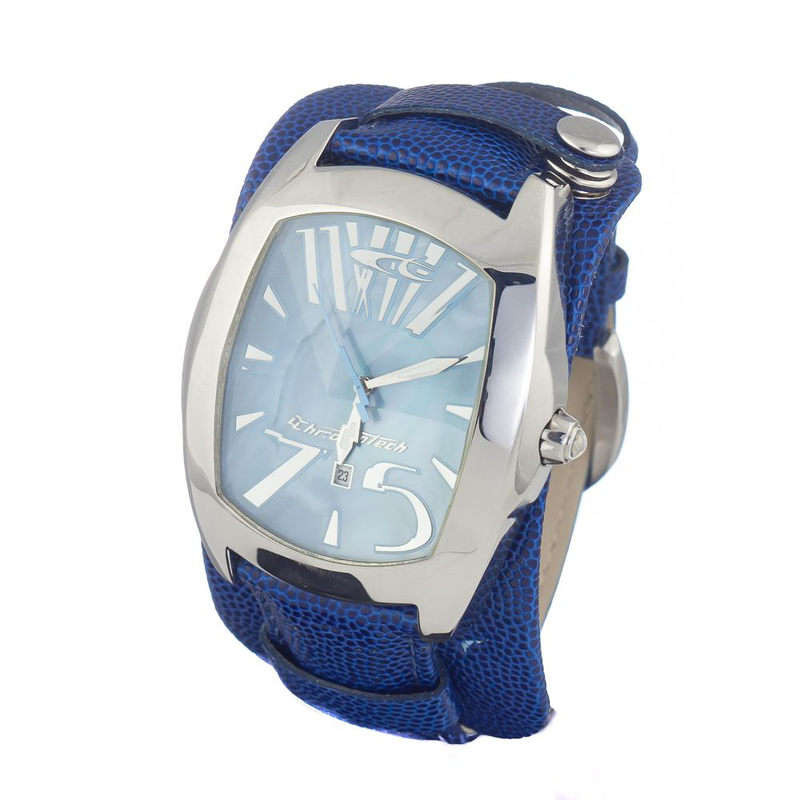 Blue leather dress watch-null